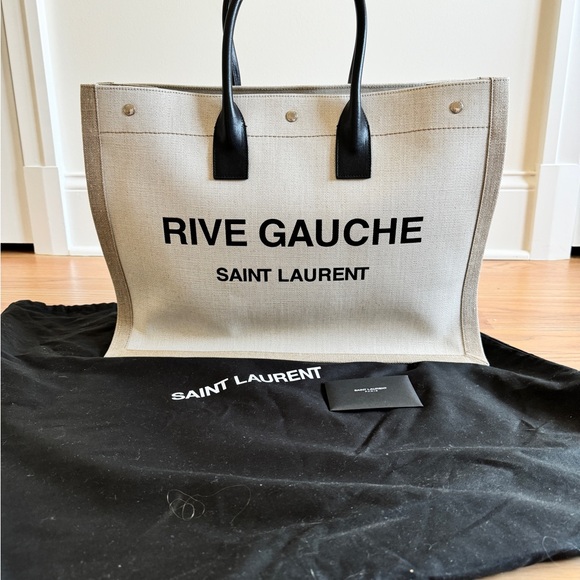 YSL Rive Gauche Canvas Tote in White Linen - Picture 9 of 14